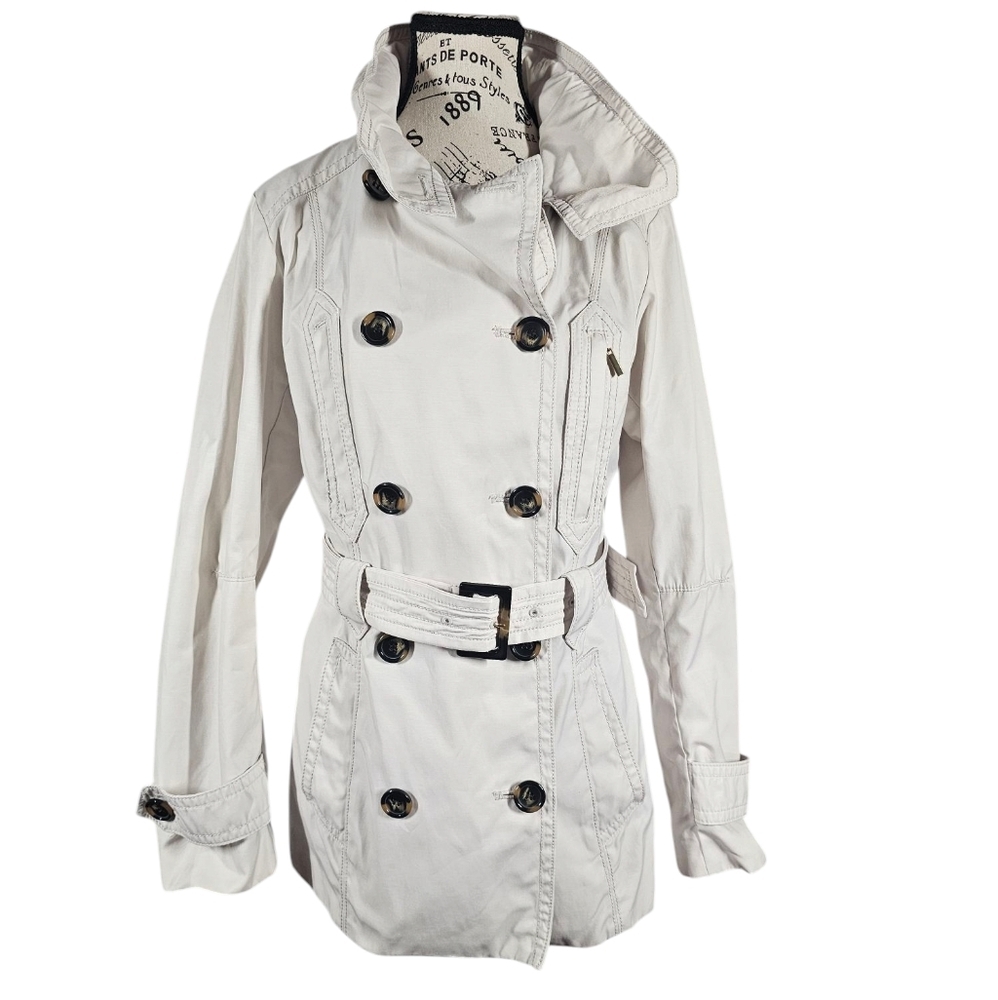 Jones New York Cream Double-Breasted Trench Coat with Belt Size Small